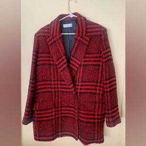 MNG WOMEN'S RED/BLACK  tweed BLAZER